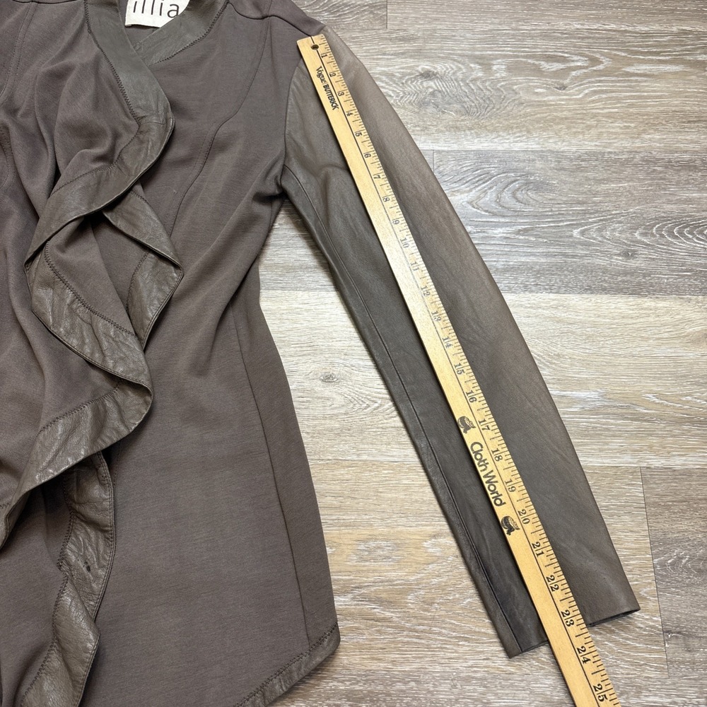 Illia Light Brown Leather & Knit Open Cardigan Jacket Sz 4 USA Boho Western - Picture 9 of 14